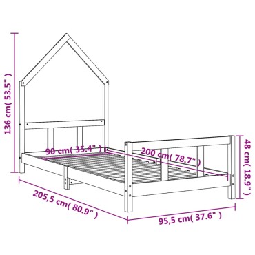 vidaXL Πλαίσιο Παιδικού Κρεβατιού Μαύρο 90x200cm Μασίφ Ξύλο Πεύκου 1 τεμ. - Μονό