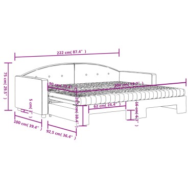 vidaXL Καναπές Κρεβάτι Συρόμενος Αν. Γκρι 90x200εκ Βελούδινος Στρώματα