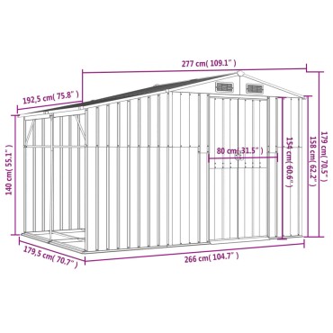 vidaXL Αποθήκη Κήπου Γκρι 277x192,5x179 εκ. από Γαλβανισμένο Ατσάλι