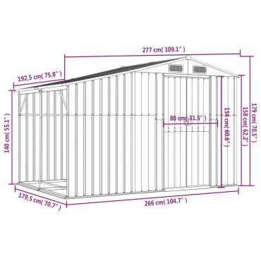 vidaXL Αποθήκη Κήπου Γκρι 277x192,5x179 εκ. από Γαλβανισμένο Ατσάλι