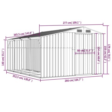 vidaXL Αποθήκη Κήπου Ανθρακί 277x365,5x179 εκ. από Γαλβαν. Ατσάλι