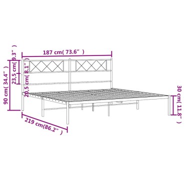 vidaXL Πλαίσιο Κρεβατιού με Κεφαλάρι Μαύρο 183 x 213 εκ. Μεταλλικό