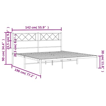 vidaXL Πλαίσιο Κρεβατιού με Κεφαλάρι Λευκό 135 x 190 εκ. Μεταλλικό