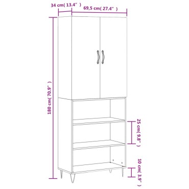 vidaXL Ντουλάπι Μαύρο 69,5x34x180cm από Επεξεργασμένο Ξύλο 1 τεμ.