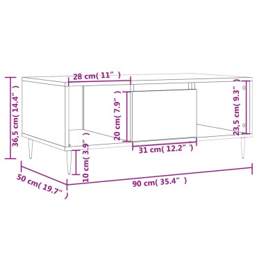 vidaXL Τραπεζάκι Σαλονιού Γυαλ. Λευκό 90x50x36,5cm Επεξεργ. Ξύλο 1 τεμ.