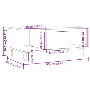 vidaXL Τραπεζάκι Σαλονιού Μαύρο 90x50x36,5cm Επεξεργασμ. Ξύλο 1 τεμ.