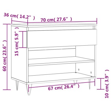 vidaXL Παπουτσοθήκη Καφέ Δρυς 70x36x60cm από Επεξεργασμένο Ξύλο