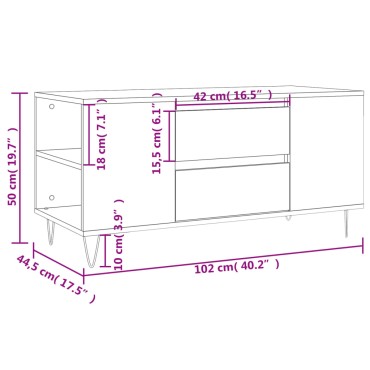 vidaXL Τραπεζάκι Σαλονιού Καφέ Δρυς 102x44,5x50cm Επεξεργασμένο Ξύλο 1 τεμ.