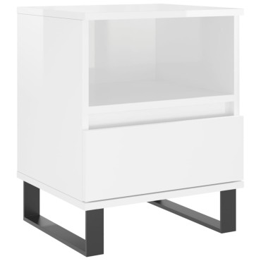 vidaXL Κομοδίνο Γυαλ. Λευκό 40x35x50cm από Επεξεργασμένο Ξύλο 1 τεμ.
