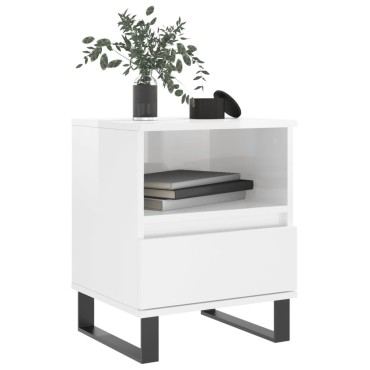 vidaXL Κομοδίνο Γυαλ. Λευκό 40x35x50cm από Επεξεργασμένο Ξύλο 1 τεμ.
