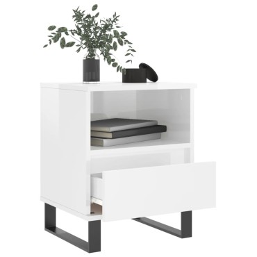 vidaXL Κομοδίνο Γυαλ. Λευκό 40x35x50cm από Επεξεργασμένο Ξύλο 1 τεμ.
