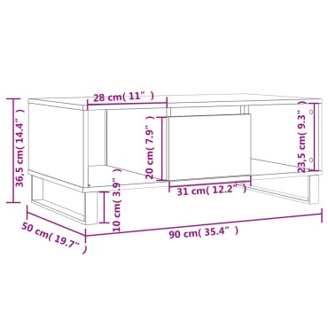 vidaXL Τραπεζάκι Σαλονιού Sonoma Δρυς 90x50x36,5cm Επεξεργασμ. Ξύλο 1 τεμ.