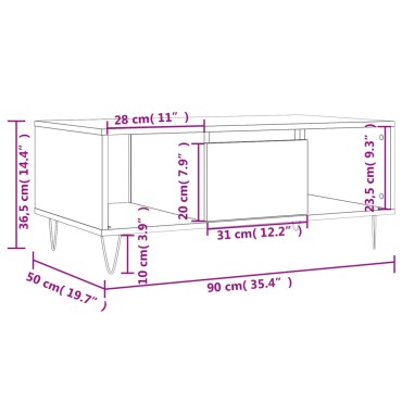 vidaXL Τραπεζάκι Σαλονιού Γυαλ. Λευκό 90x50x36,5cm Επεξεργ. Ξύλο 1 τεμ.