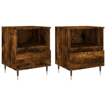 vidaXL Κομοδίνα 2 τεμ. Καπνιστή Δρυς 40x35x50cm Επεξεργ. Ξύλο
