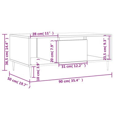 vidaXL Τραπεζάκι Σαλονιού Καπνιστή Δρυς 90x50x36,5cm Επεξεργ. Ξύλο 1 τεμ.