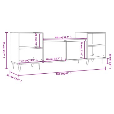 vidaXL Έπιπλο Τηλεόρασης Γυαλ. Λευκό 160x35x55cm Επεξεργασμένο Ξύλο