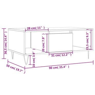 vidaXL Τραπεζάκι Σαλονιού Λευκό 90x50x36,5cm Επεξεργασμένο Ξύλο 1 τεμ.