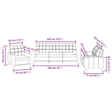 vidaXL Σετ Σαλονιού 3 τεμ. Taupe από Ύφασμα 78x77x80cm  Διθέσιος Τριθέσιος