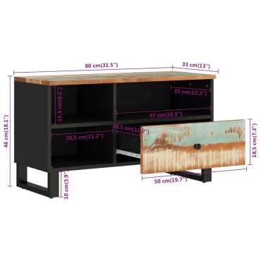 vidaXL Έπιπλο Τηλεόρασης 80x33x46cm Μασίφ Ανακυκλ. Ξύλο & Επεξ. Ξύλο