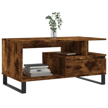 vidaXL Τραπεζάκι Σαλονιού Καπνιστή Δρυς 90x49x45cm Επεξεργασμ. Ξύλο 1 τεμ.