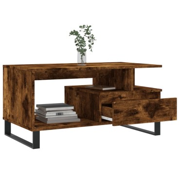 vidaXL Τραπεζάκι Σαλονιού Καπνιστή Δρυς 90x49x45cm Επεξεργασμ. Ξύλο 1 τεμ.