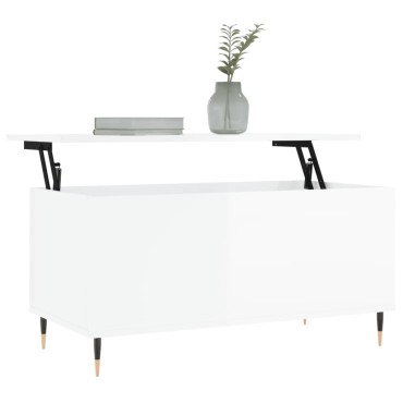 vidaXL Τραπεζάκι Σαλονιού Γυαλ. Λευκό 90x44,5x45cm Επεξεργ. Ξύλο 1 τεμ.