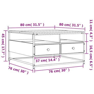 vidaXL Τραπεζάκι Σαλονιού Μαύρο 80x80x45cm από Επεξεργασμένο Ξύλο 1 τεμ.