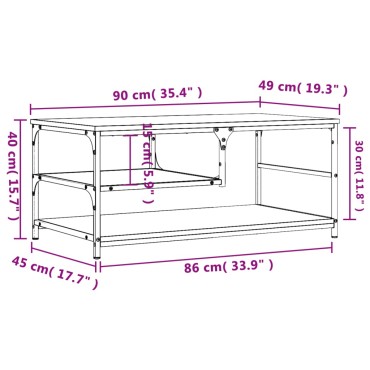 vidaXL Τραπεζάκι Σαλονιού Καπνιστή Δρυς 90x49x40cm Επεξεργ. Ξύλο 1 τεμ.