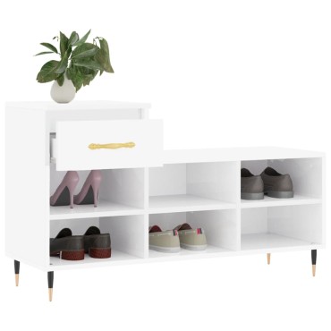 vidaXL Παπουτσοθήκη Γυαλιστερό Λευκό 102x36x60cm Επεξεργασμένο Ξύλο
