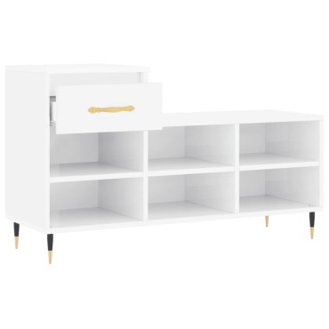 vidaXL Παπουτσοθήκη Γυαλιστερό Λευκό 102x36x60cm Επεξεργασμένο Ξύλο