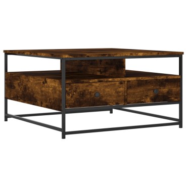 vidaXL Τραπεζάκι Σαλονιού Καπνιστή Δρυς 80x80x45cm Επεξεργ. Ξύλο 1 τεμ.