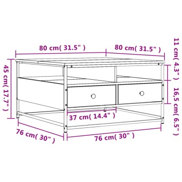 vidaXL Τραπεζάκι Σαλονιού Καπνιστή Δρυς 80x80x45cm Επεξεργ. Ξύλο 1 τεμ.