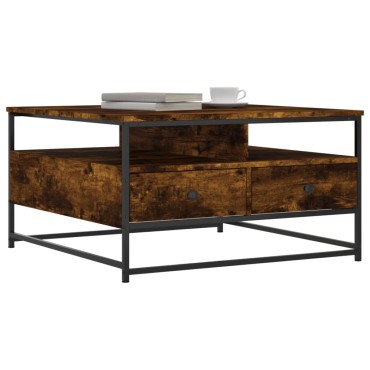 vidaXL Τραπεζάκι Σαλονιού Καπνιστή Δρυς 80x80x45cm Επεξεργ. Ξύλο 1 τεμ.