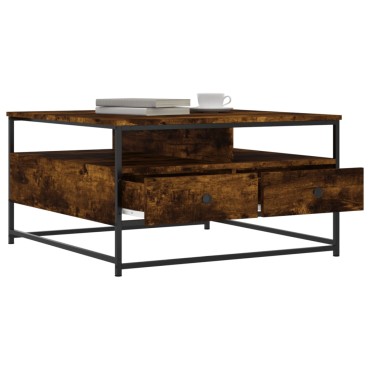 vidaXL Τραπεζάκι Σαλονιού Καπνιστή Δρυς 80x80x45cm Επεξεργ. Ξύλο 1 τεμ.