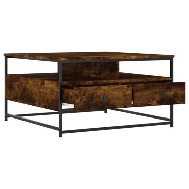 vidaXL Τραπεζάκι Σαλονιού Καπνιστή Δρυς 80x80x45cm Επεξεργ. Ξύλο 1 τεμ.