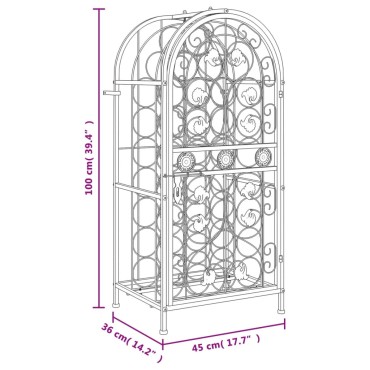 vidaXL Ραφιέρα Κρασιών 33 Μπουκ. Μαύρη 45x36x100cm Σφυρήλατο Σίδερο 1 τεμ.