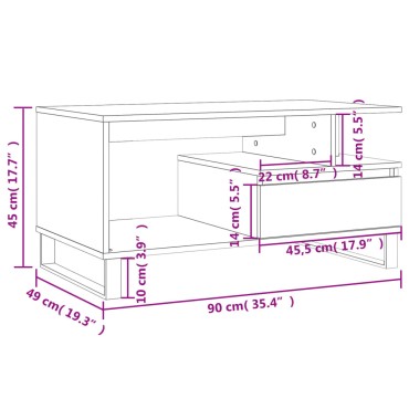 vidaXL Τραπεζάκι Σαλονιού Καφέ Δρυς 90x49x45cm Επεξεργασμ. Ξύλο 1 τεμ.