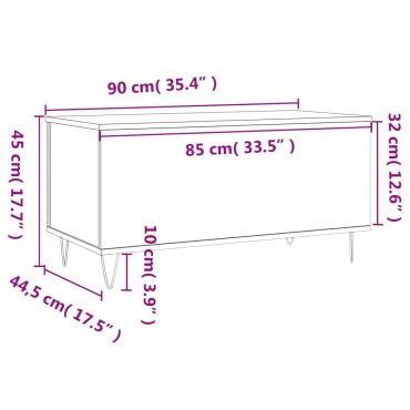 vidaXL Τραπεζάκι Σαλονιού Γυαλ. Λευκό 90x44,5x45cm Επεξεργ. Ξύλο 1 τεμ.