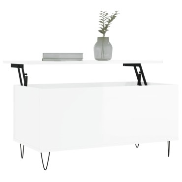 vidaXL Τραπεζάκι Σαλονιού Γυαλ. Λευκό 90x44,5x45cm Επεξεργ. Ξύλο 1 τεμ.