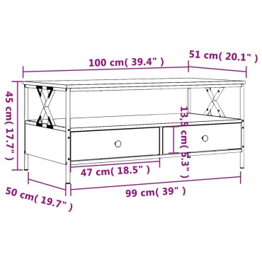 vidaXL Τραπεζάκι Σαλονιού Μαύρο 100x51x45cm από Επεξεργασμένο Ξύλο 1 τεμ.