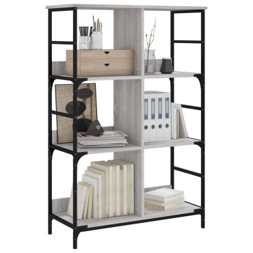 vidaXL Βιβλιοθήκη Γκρι Sonoma 78,5x33x117,5cm Επεξεργασμένο Ξύλο 1 τεμ.