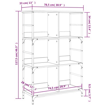 vidaXL Βιβλιοθήκη Γκρι Sonoma 78,5x33x117,5cm Επεξεργασμένο Ξύλο 1 τεμ.