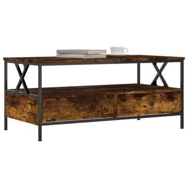 vidaXL Τραπεζάκι Σαλονιού Καπνιστή Δρυς 100x51x 45cm Επεξεργ. Ξύλο 1 τεμ.