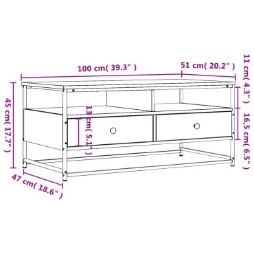 vidaXL Τραπεζάκι Σαλονιού Καπνιστή Δρυς 100x51x 45cm Επεξεργ. Ξύλο 1 τεμ.