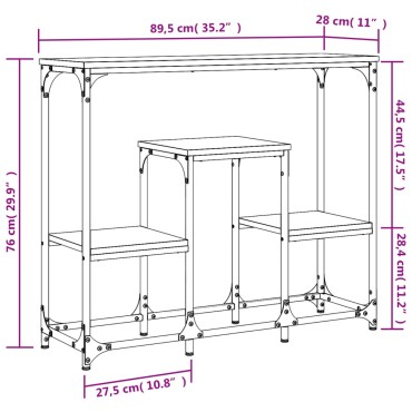 vidaXL Τραπέζι Κονσόλα Γκρι Sonoma 89,5x28x76cm Επεξεργασμένο Ξύλο 1 τεμ.
