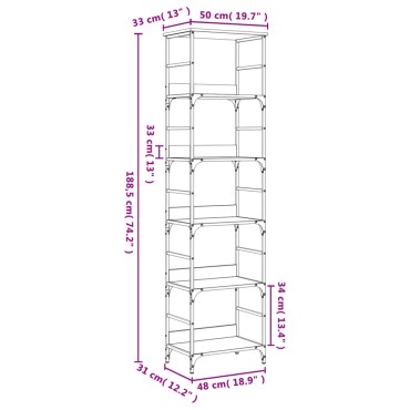 vidaXL Βιβλιοθήκη Καφέ Δρυς 50x33x188,5cm Επεξεργασμένο Ξύλο 1 τεμ.