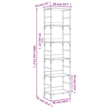 vidaXL Βιβλιοθήκη Καπνιστή Δρυς 50x33x188,5cm Επεξεργασμένο Ξύλο 1 τεμ.