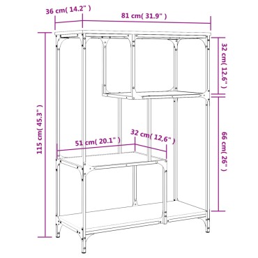 vidaXL Βιβλιοθήκη Καφέ Δρυς 81x36x115cm Επεξεργ. Ξύλο / Ατσάλι 1 τεμ.