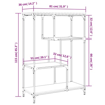 vidaXL Βιβλιοθήκη Μαύρη 81x36x115cm Επεξεργασμένο Ξύλο / Ατσάλι 1 τεμ.