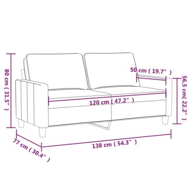 vidaXL Καναπές Διθέσιος Μαύρο Υφασμάτινος 138x77x80cm 1 τεμ.